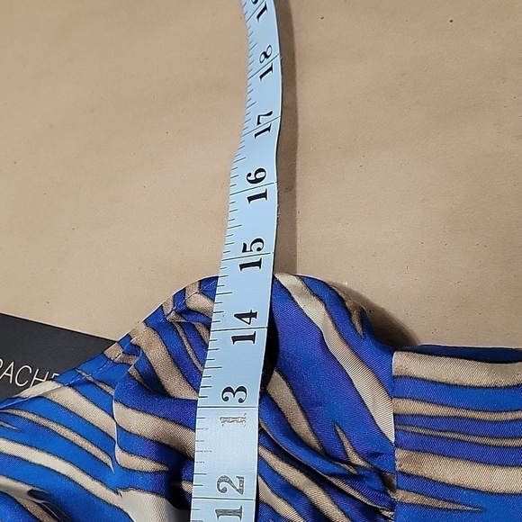 Rachel Zoe, Size 0 Cobalt Blue and Camel Abstract Striped Halter Dress 100% Silk - Picture 9 of 16